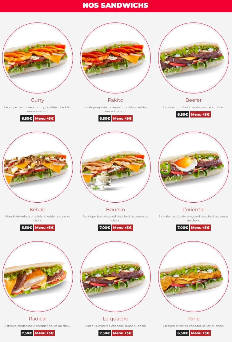 Carte et menu de Seven Food à Saint Julien en Genevois — Les sandwichs