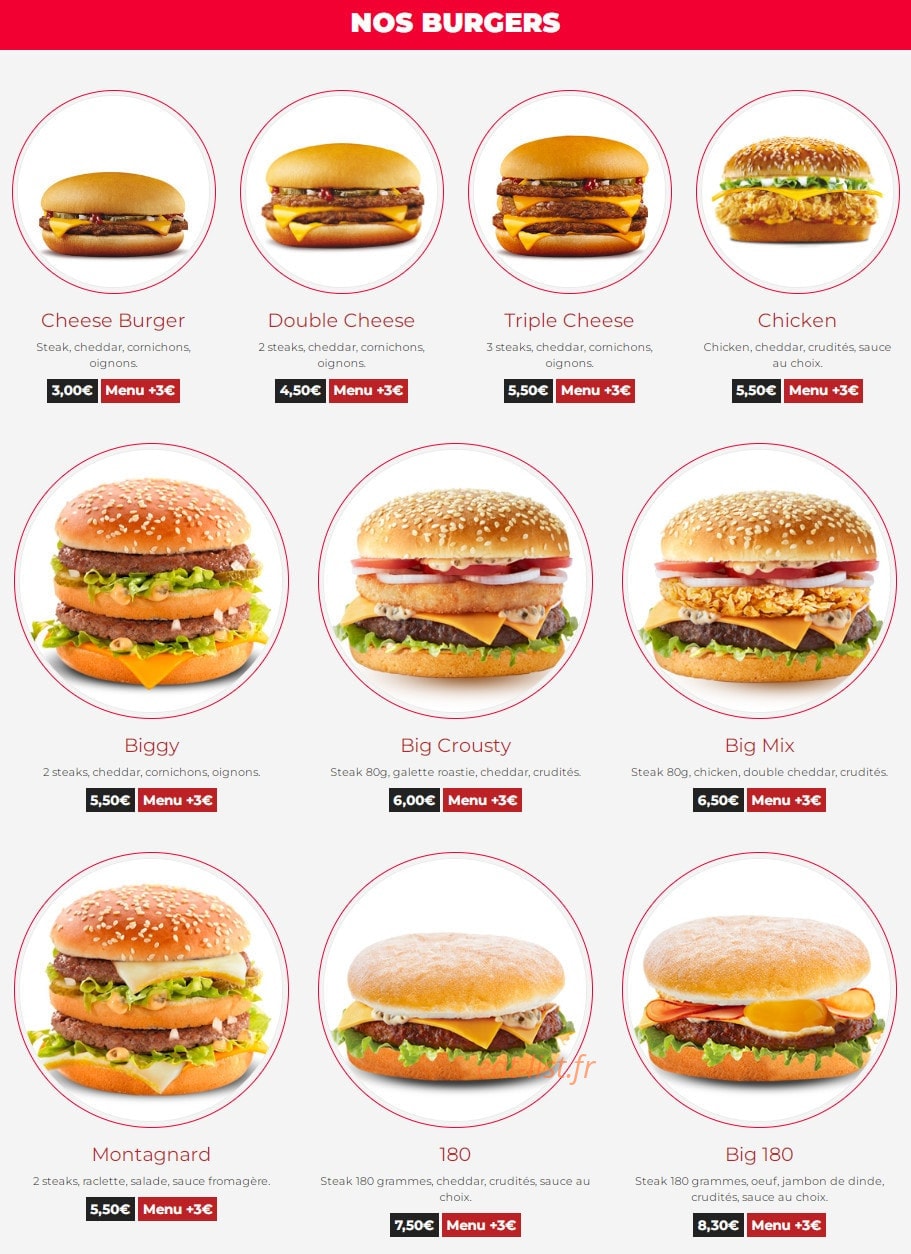 Carte et menu de Seven Food à Saint Julien en Genevois — Les burgers