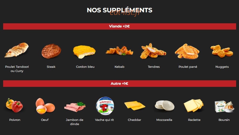 Carte et menu de Seven Food à Saint Julien en Genevois — Les suppléments
