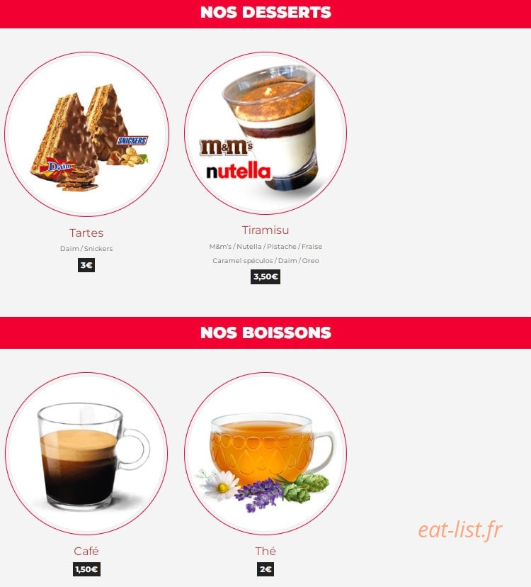 Carte et menu de Seven Food à Saint Julien en Genevois — Les desserts et boissons