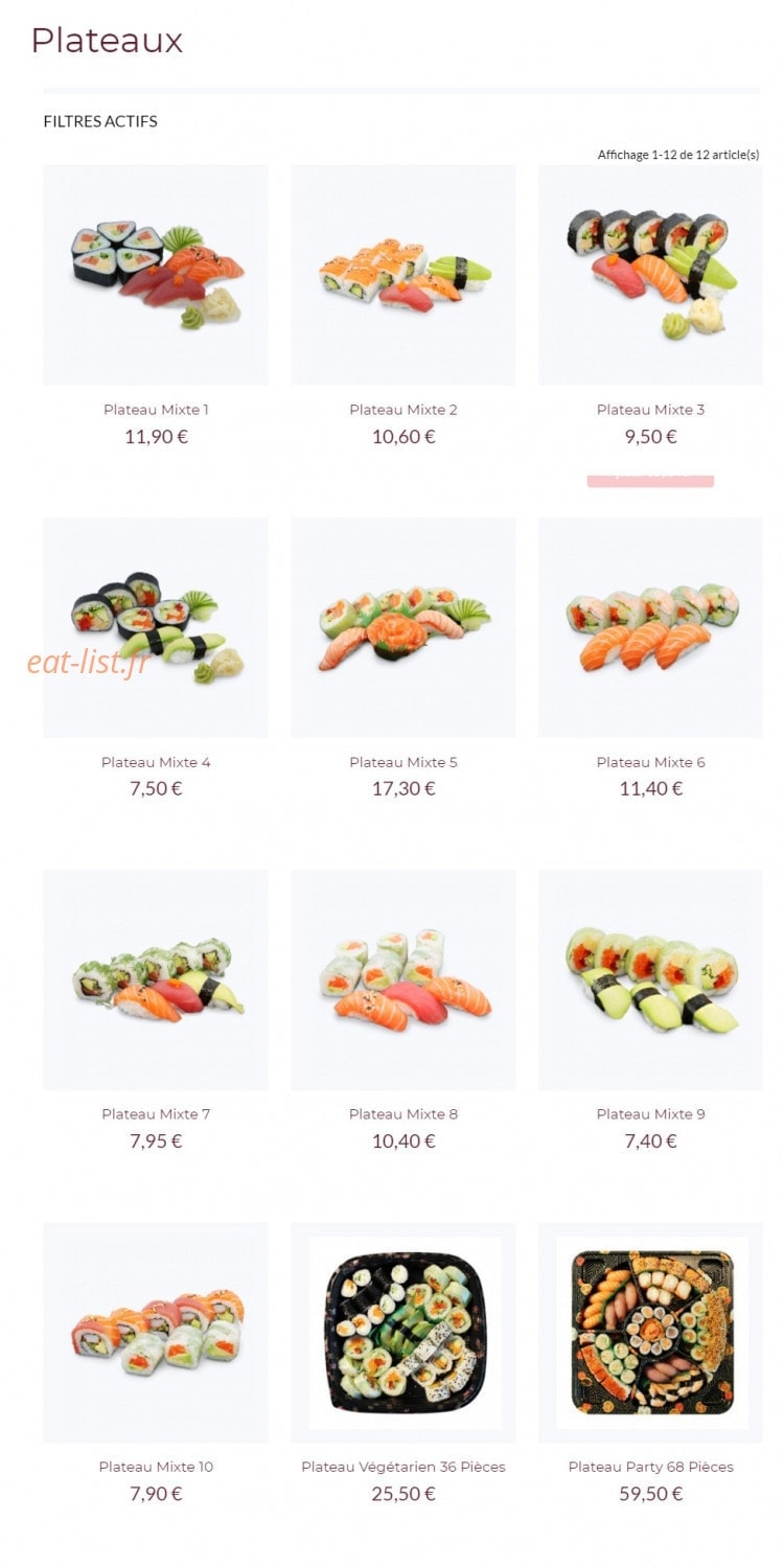 Carte et menu de SushiBio à Saint Julien en Genevois — Plateaux