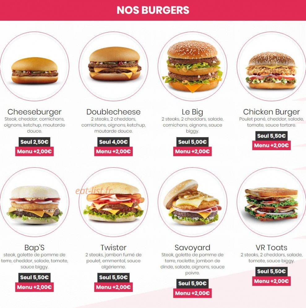 Carte et menu de VRfood à Saint Julien en Genevois — Les burgers
