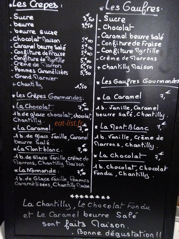 Carte et menu de Brasserie les Rhodos à Les Contamines Montjoie — Les crêpes et gouffres