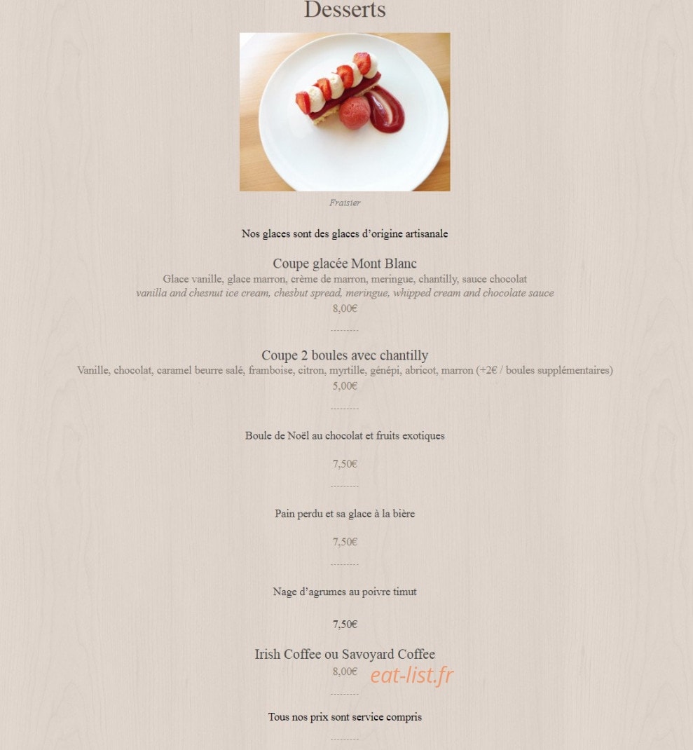 La table D'hôtes Savoie — carte page 4