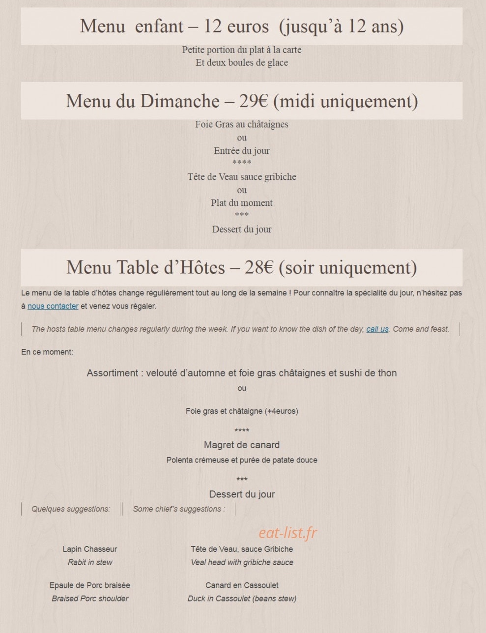 La table D'hôtes Savoie — carte page 5