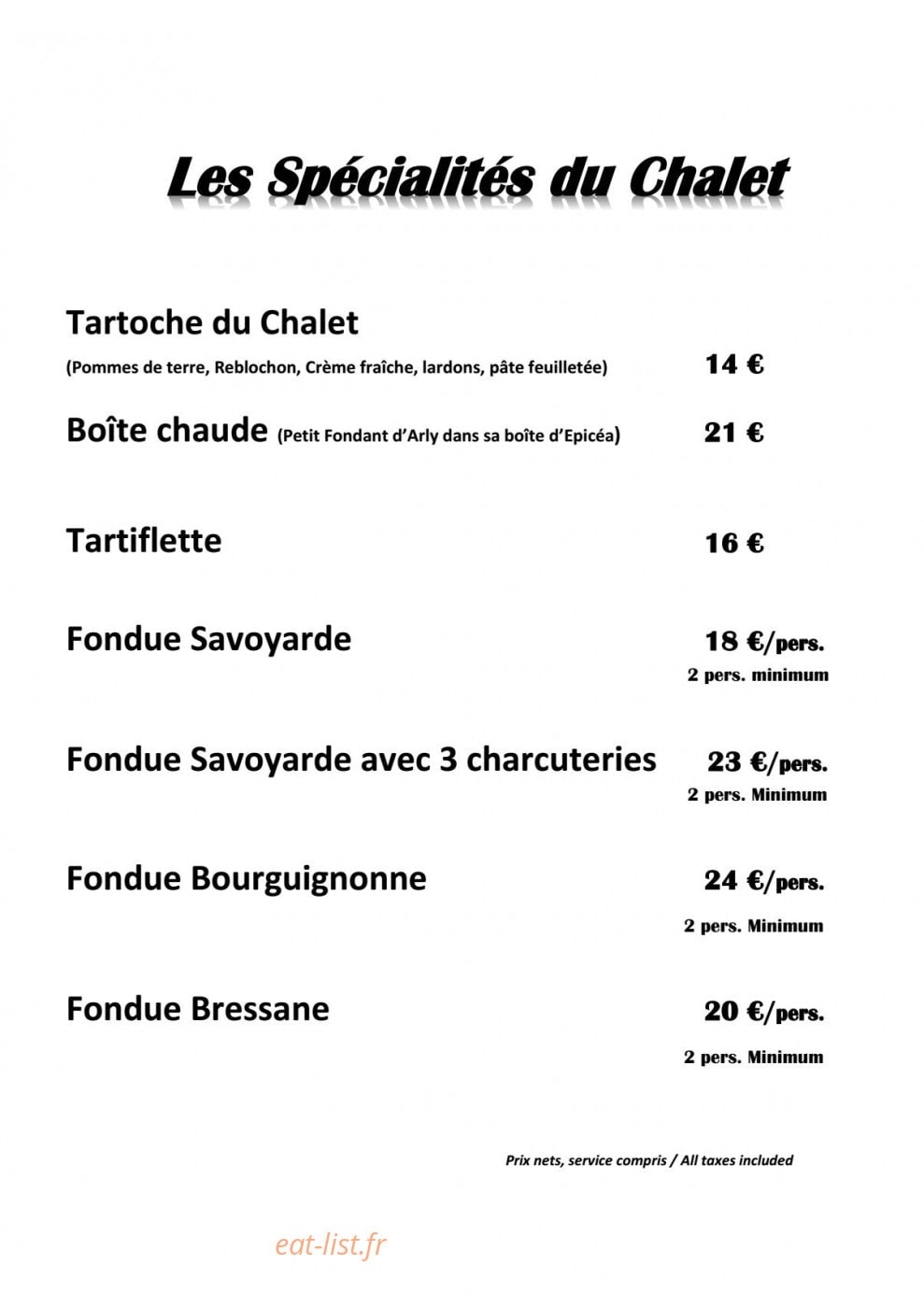 Le Chalet du Lac — carte page 5