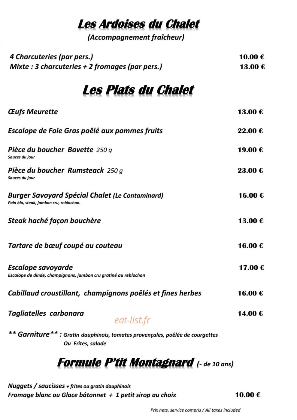 Le Chalet du Lac — carte page 1