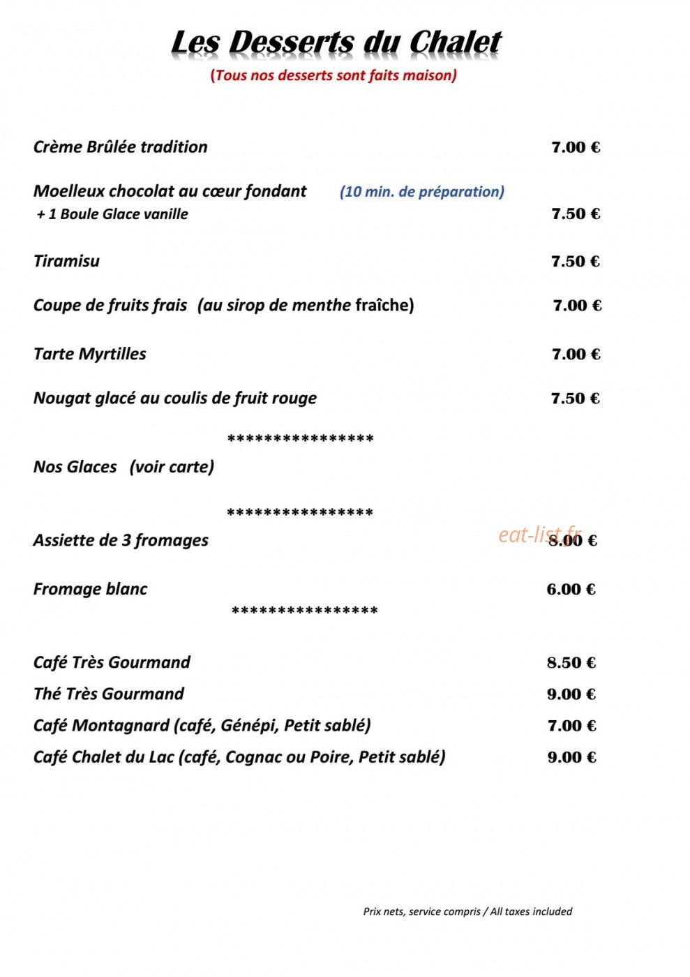 Le Chalet du Lac — carte page 6