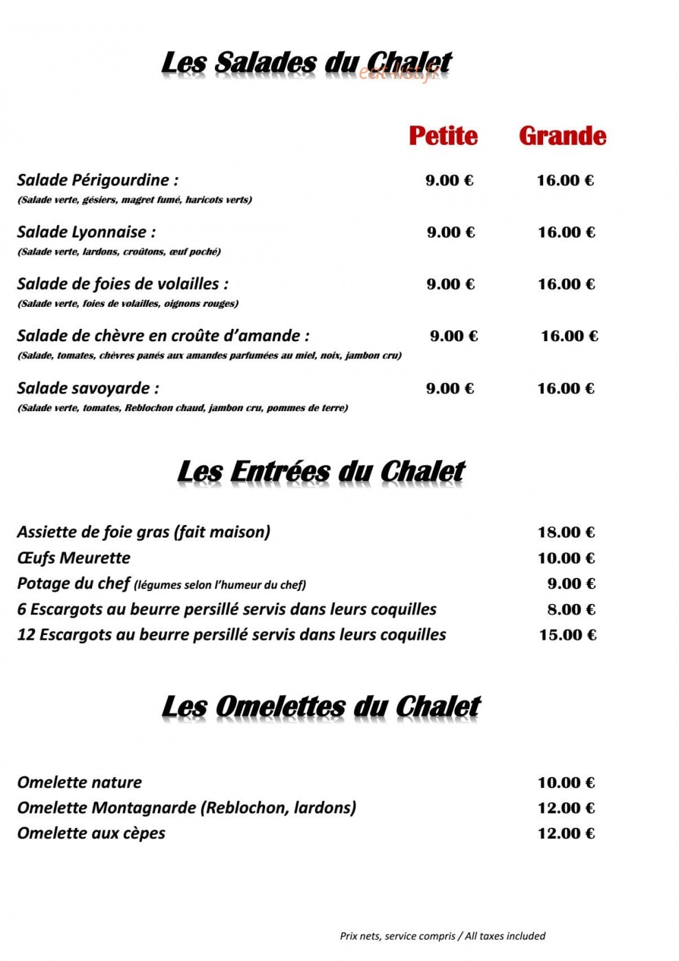 Le Chalet du Lac — carte page 2