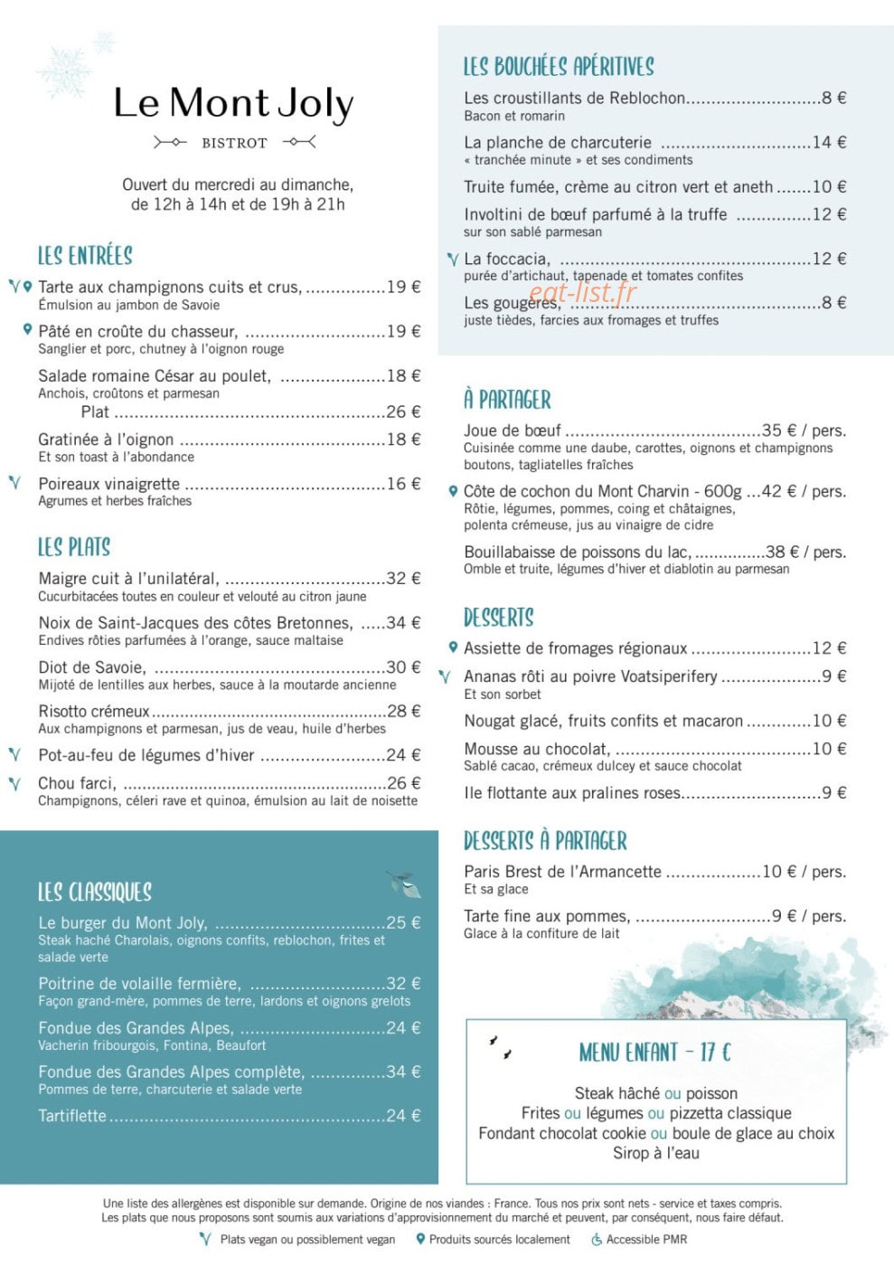 Bistrot du Mont Joly — carte page 1