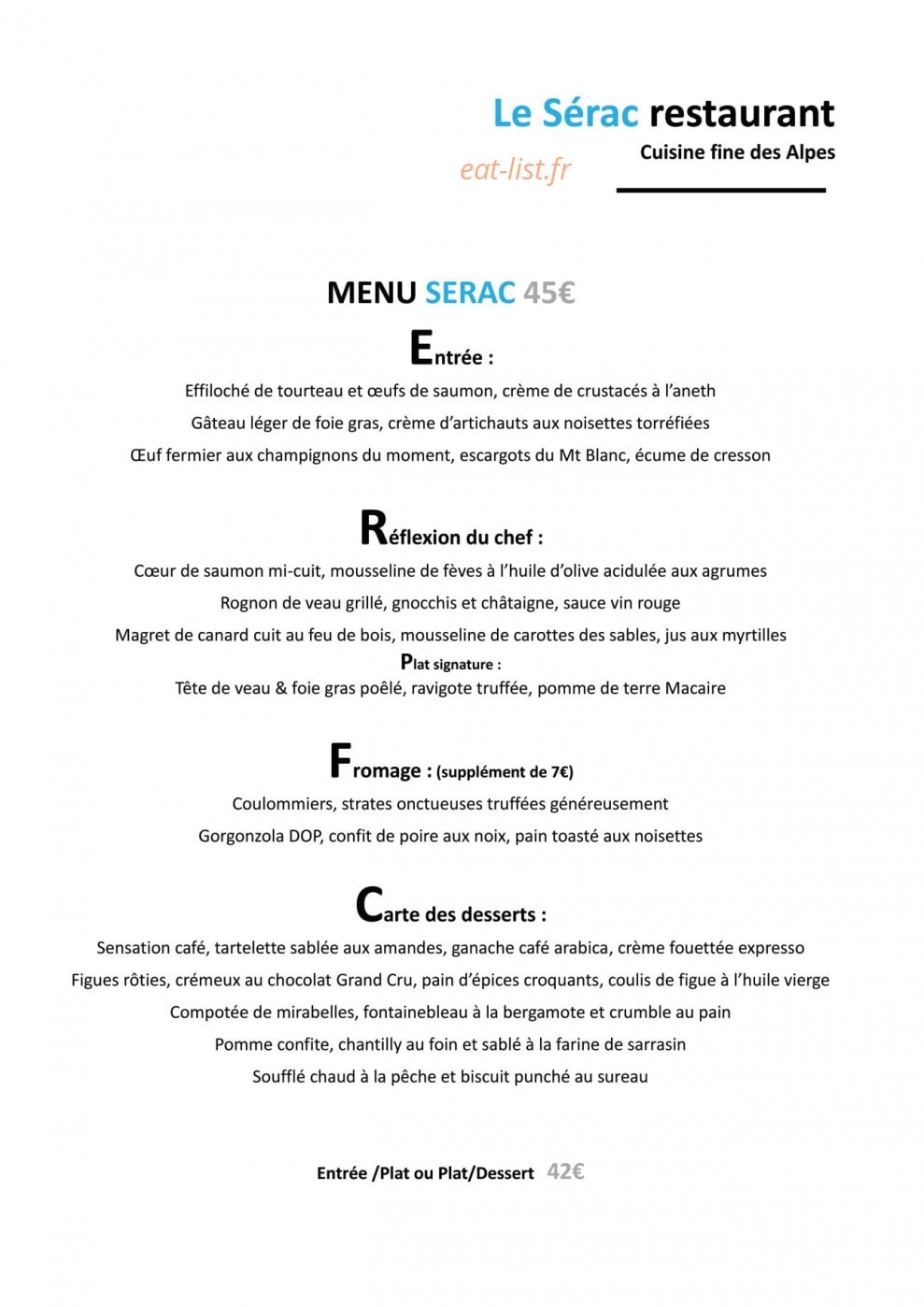 Bistrot sérac — carte page 2