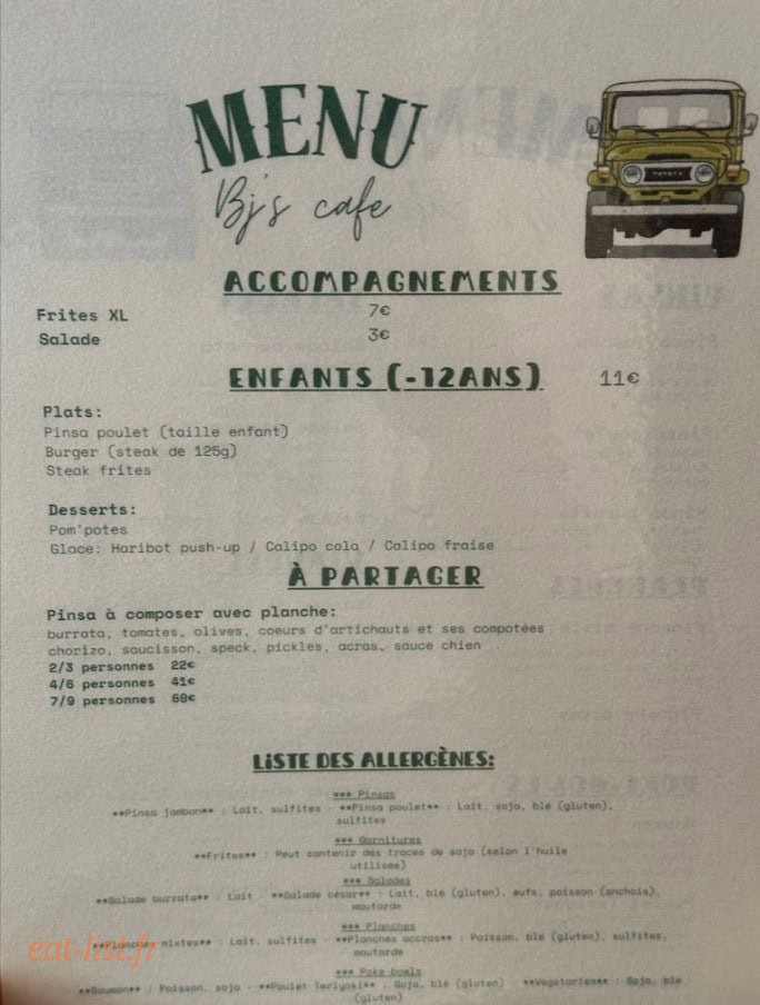 BJ's café — carte page 2