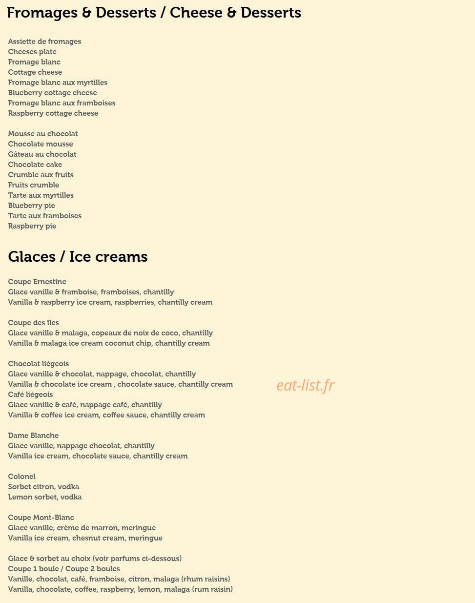 Chez Ernestine — carte page 2