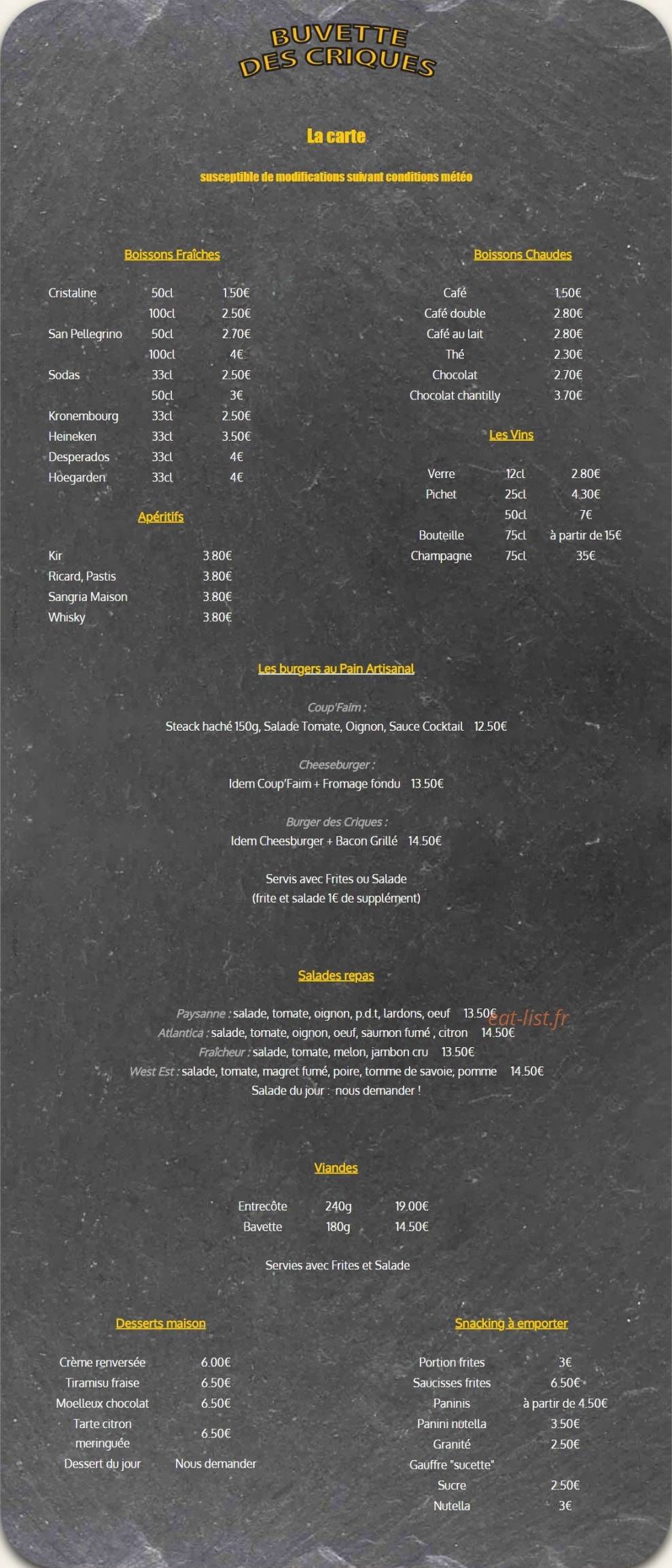 Buvette des Criques — carte page 1
