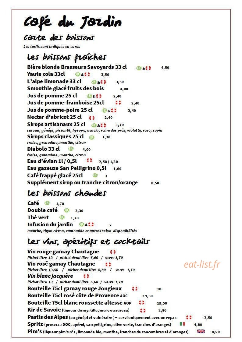 Le Café du Jardin — carte page 1