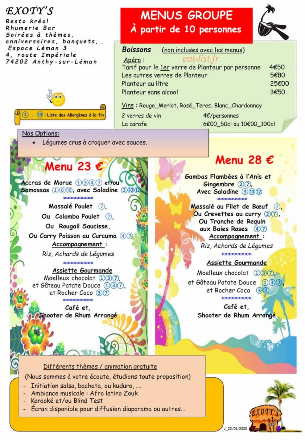 Exoty's — carte page 1