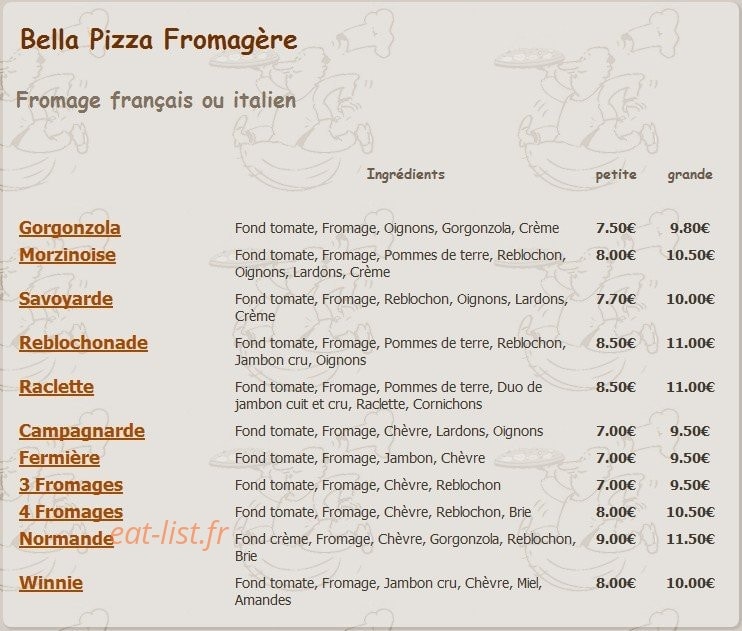 Bella Pizza — carte page 3