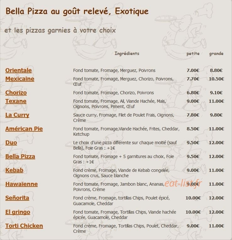Bella Pizza — carte page 5