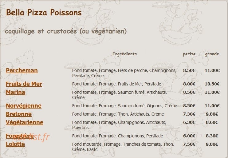 Bella Pizza — carte page 4