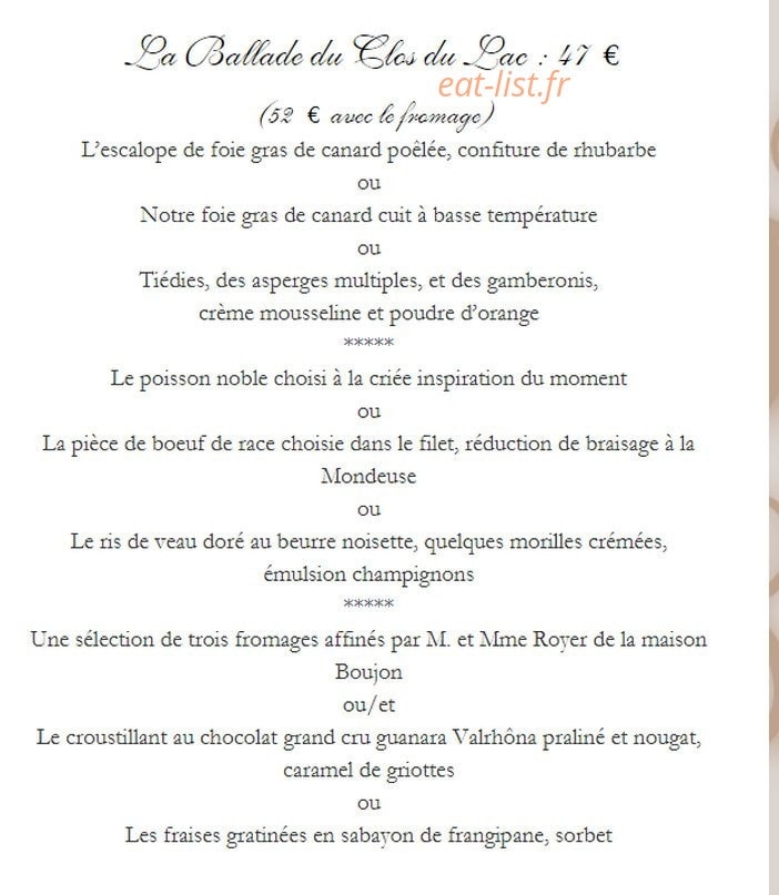 Le Clos du Lac — carte page 2