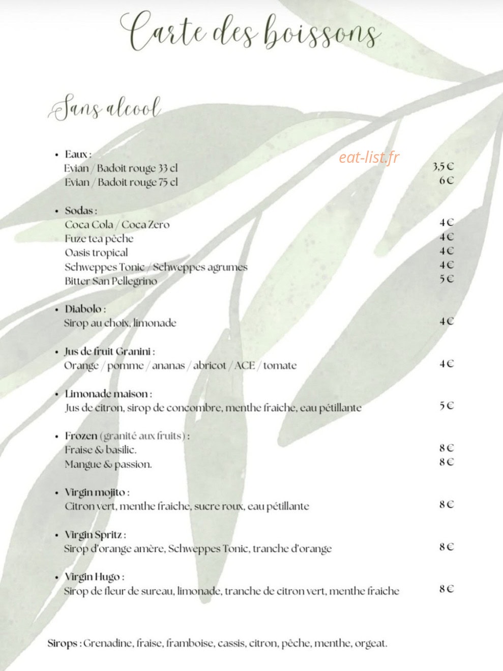 Carte et menu de Le Redon à Margencel — Carte des boissons