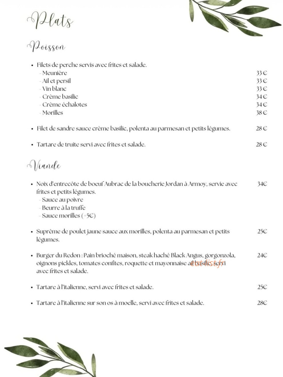 Carte et menu de Le Redon à Margencel — Les plats
