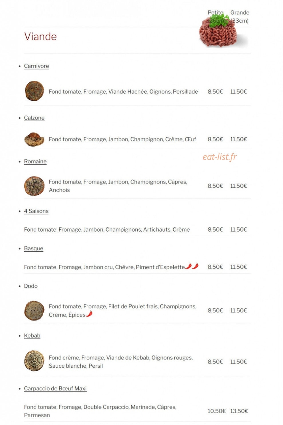 Bella Pizza — carte page 4