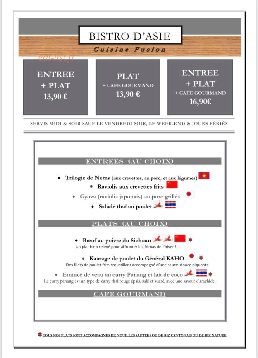 Bistro d'Asie — carte page 1