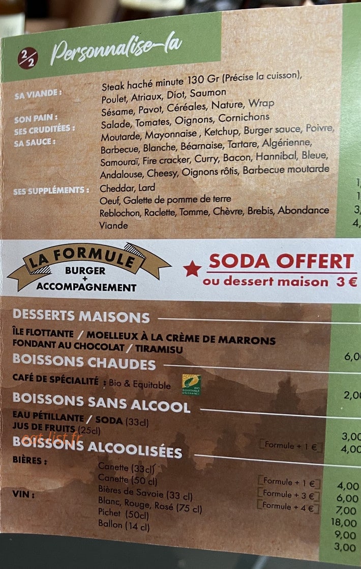 Burger savoyard — carte page 2