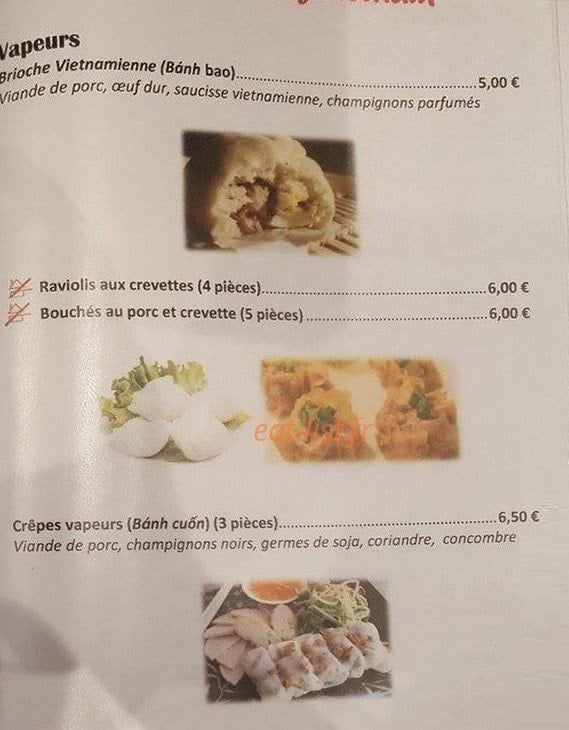 Carte et menu de Good Morning Vietnam à Thonon les Bains — Les plats à vapeur