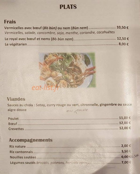 Carte et menu de Good Morning Vietnam à Thonon les Bains — Les plats frais, viandes et accompagnements