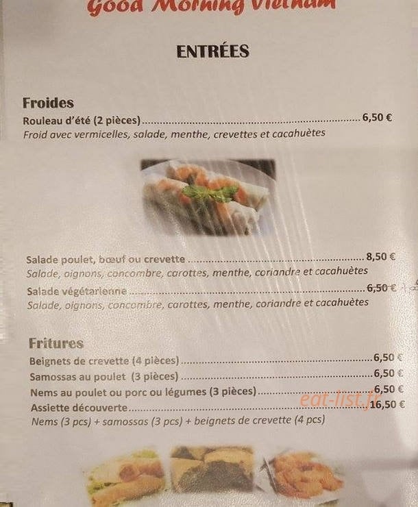 Carte et menu de Good Morning Vietnam à Thonon les Bains — Les entrées froides et fritures