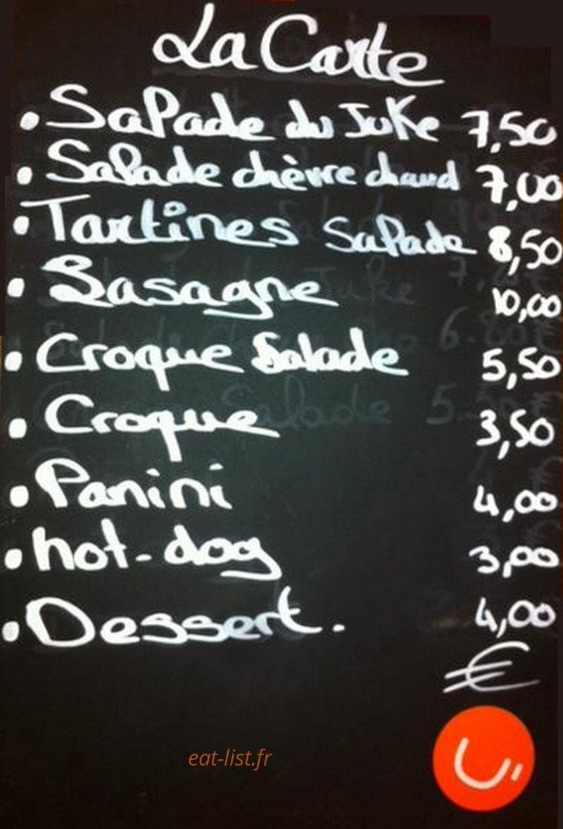 Juke box café — carte page 1
