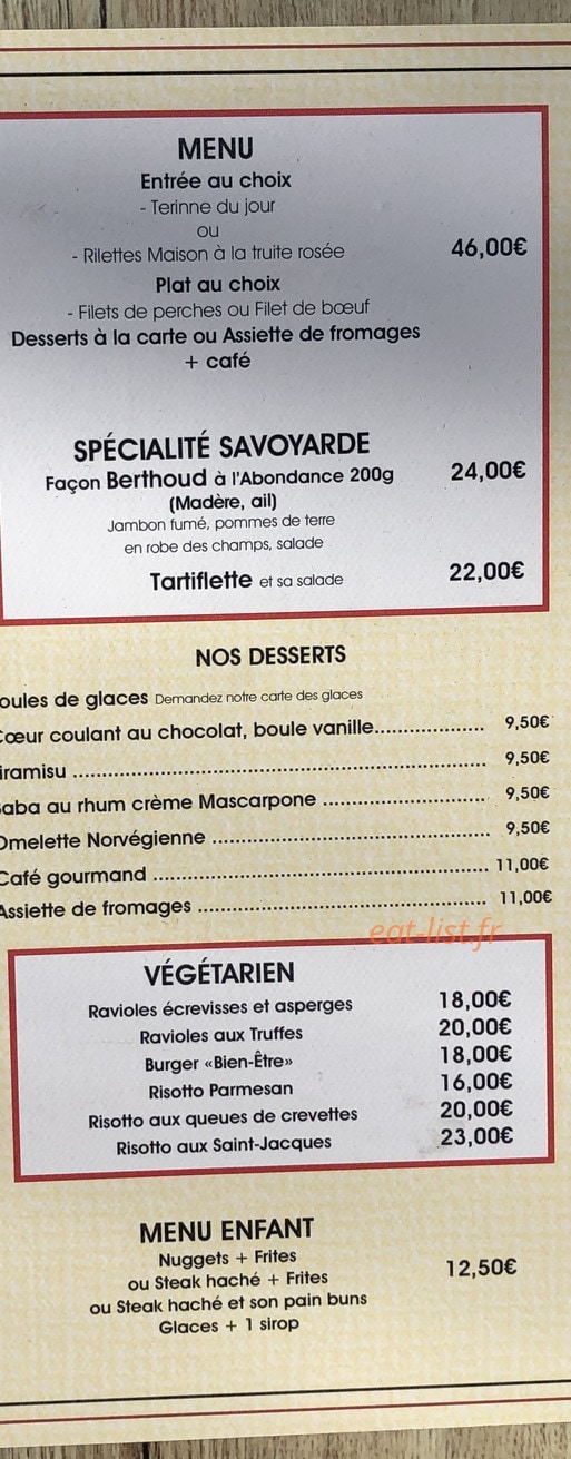 Carte et menu de La guinguette du port à Thonon les Bains — Les menus, desserts, …