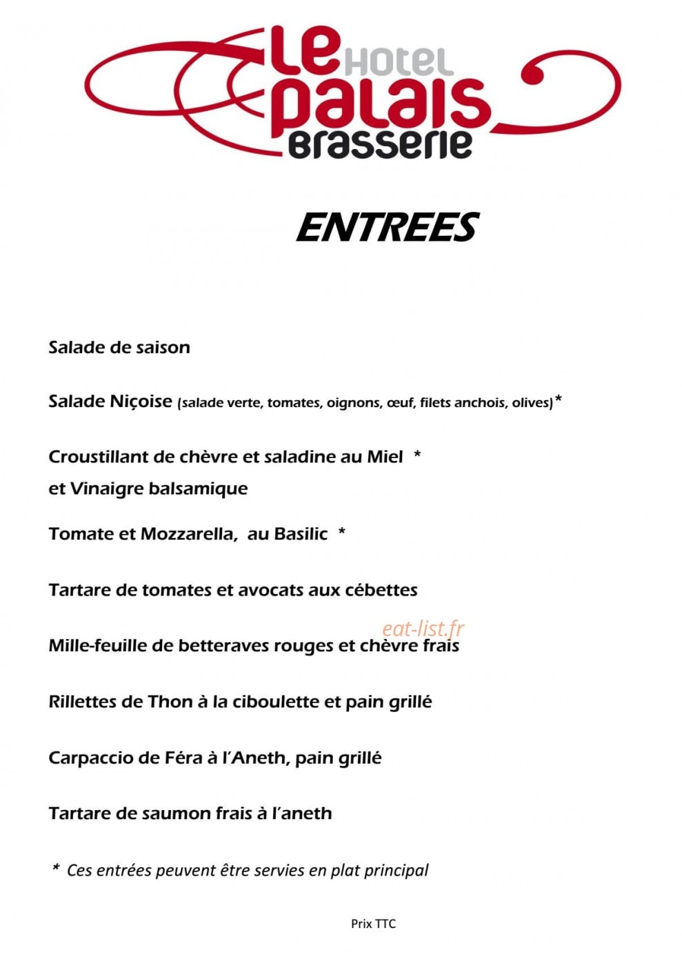 Le Café du Palais — carte page 1