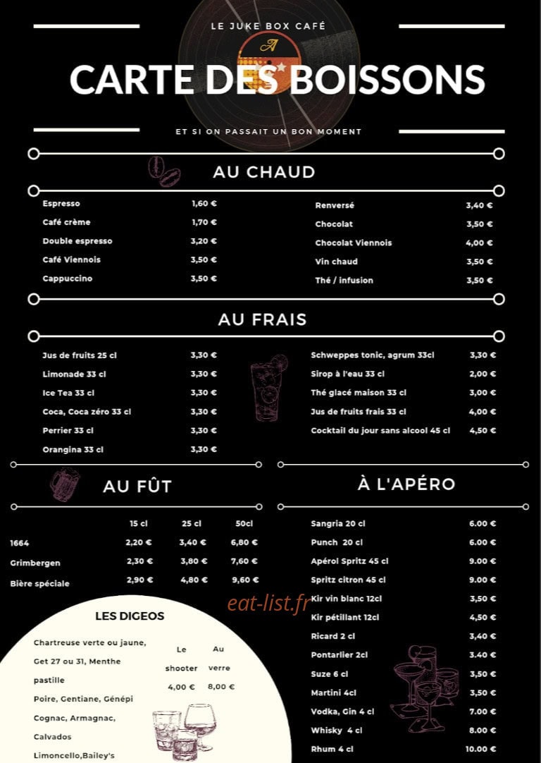 Le Jukebox Café — carte page 1