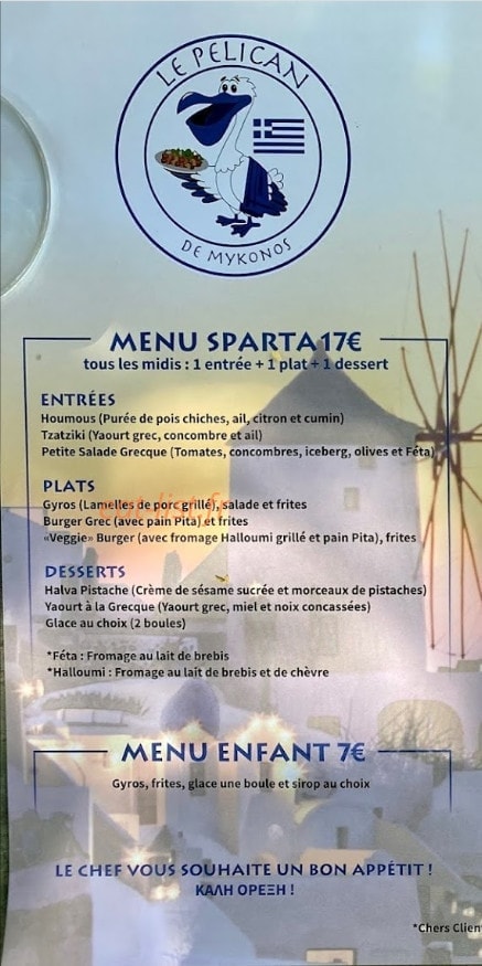 Le Pélican de Mykonos — carte page 1