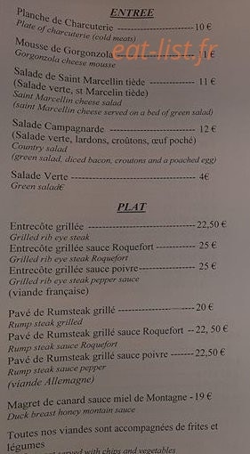 Bistrot du coin — carte page 1