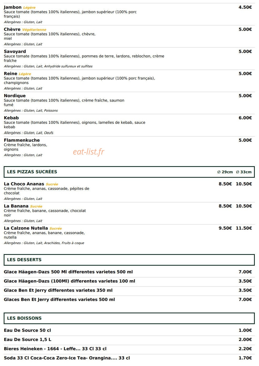 Le Kiosque à Pizzas — carte page 4