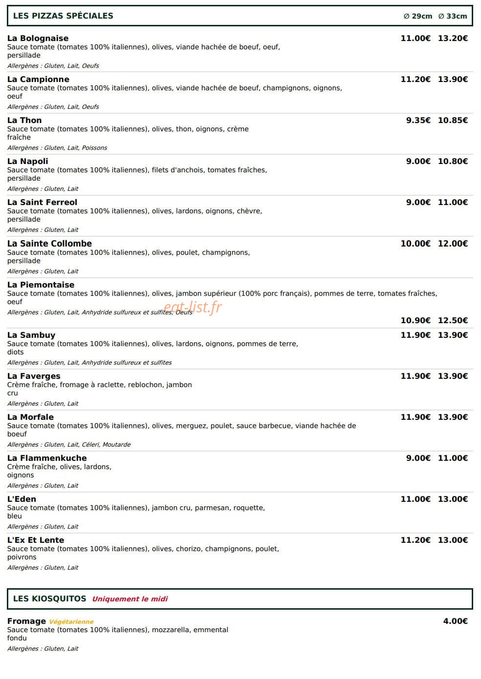 Le Kiosque à Pizzas — carte page 3