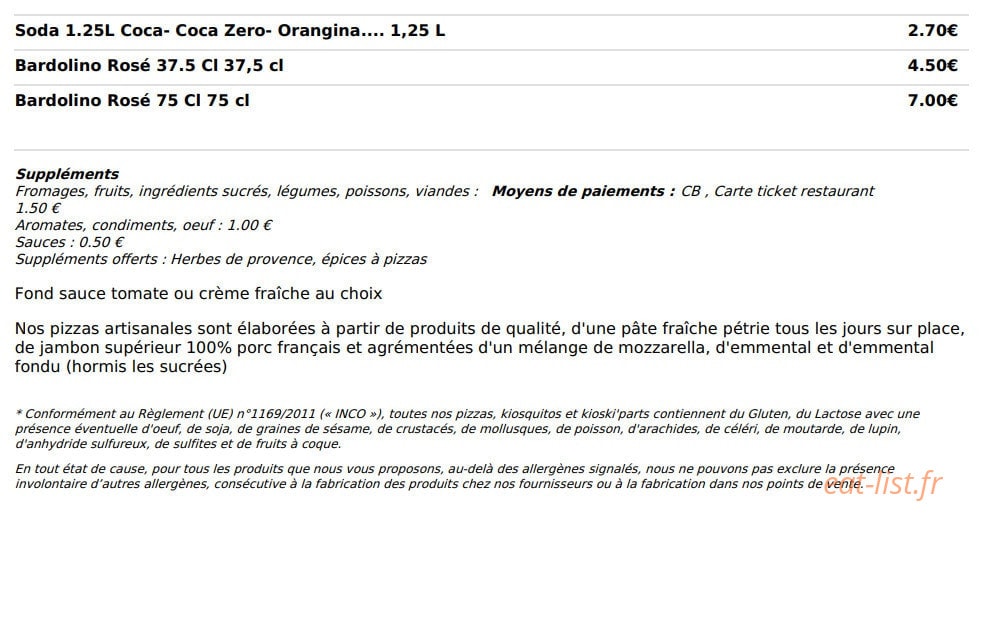 Le Kiosque à Pizzas — carte page 5