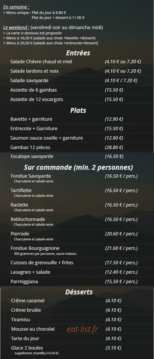 Auberge des Aravis — carte page 1