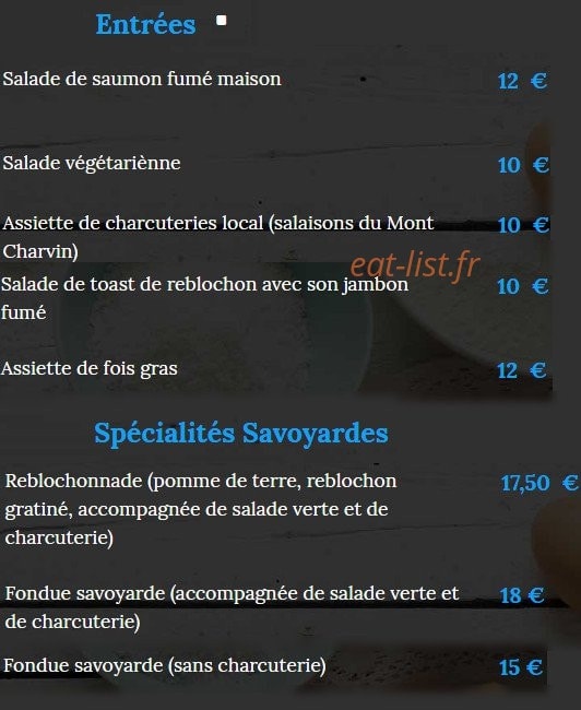 Restaurant Champ Tillet — carte page 1