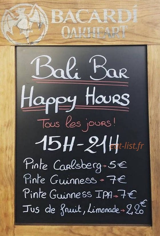 Bali Bar — carte page 1
