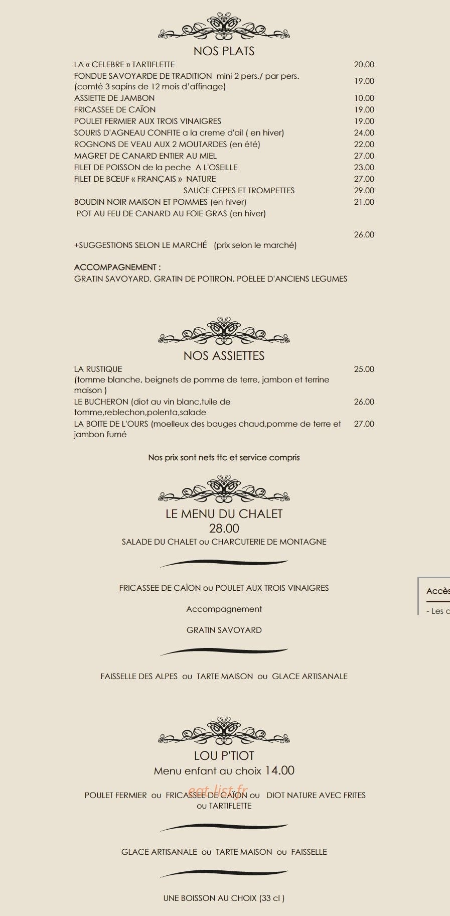 Le Chalet du Lac — carte page 2