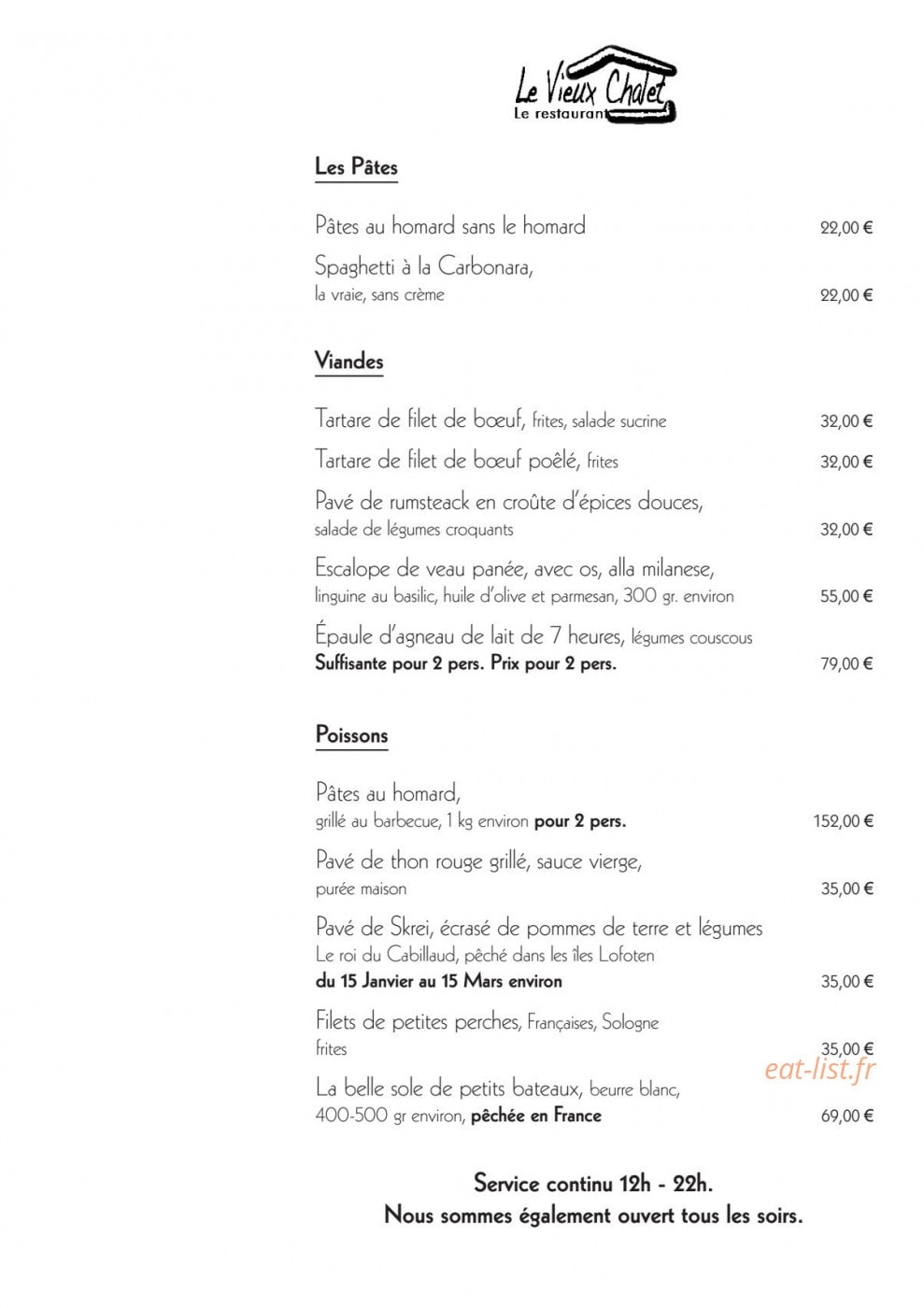 Le Vieux Chalet — carte page 2