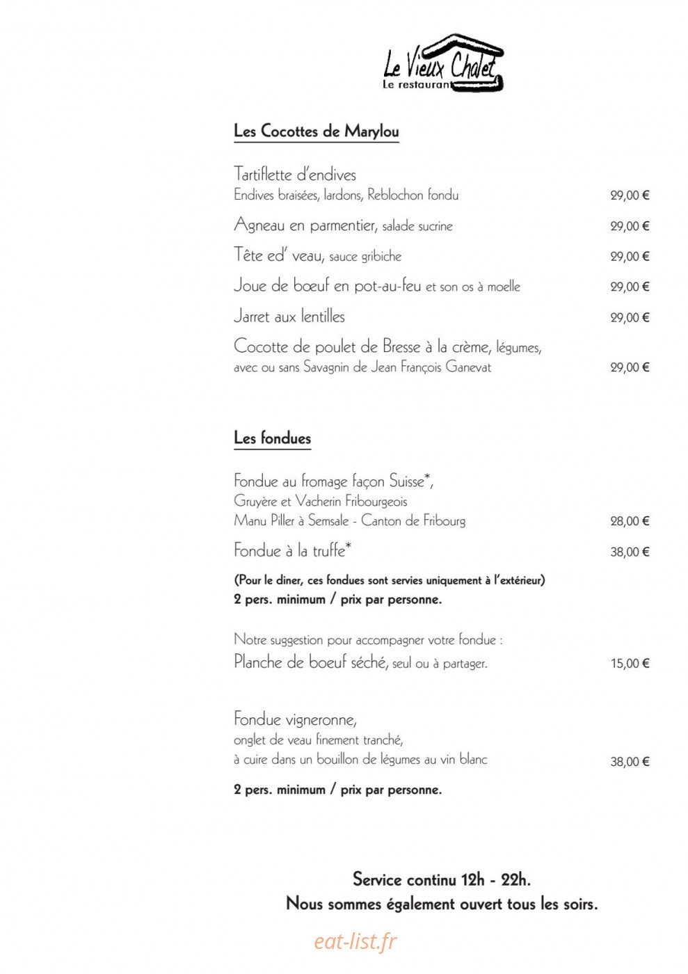 Le Vieux Chalet — carte page 3