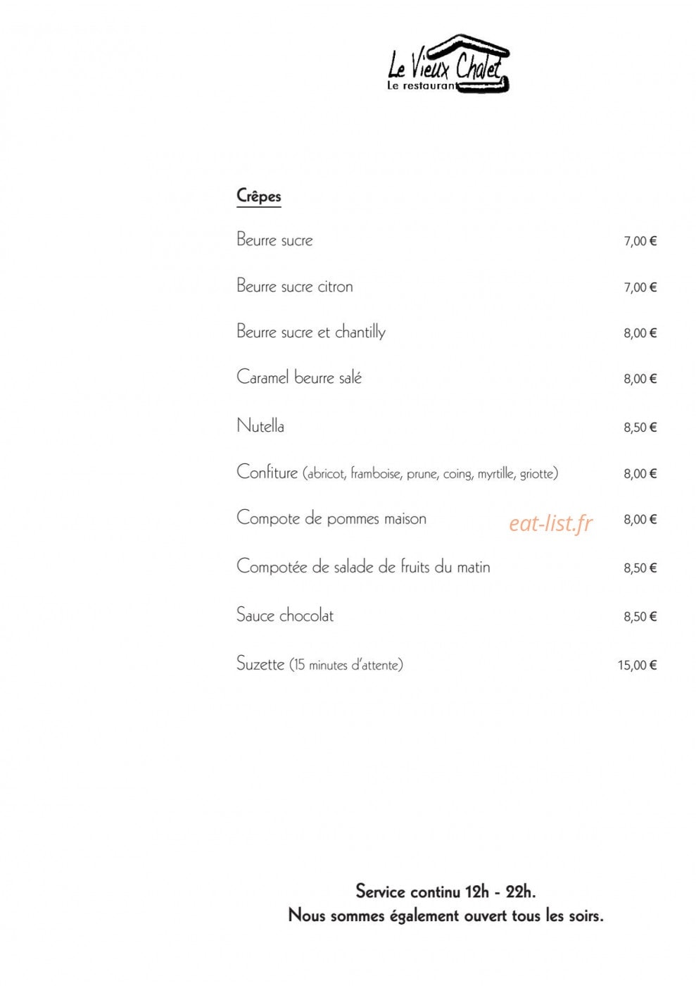 Le Vieux Chalet — carte page 7