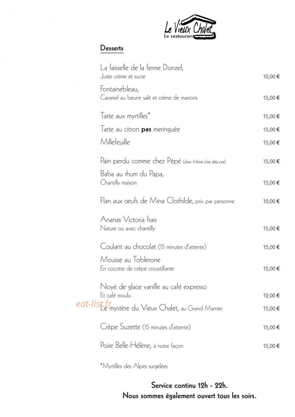 Le Vieux Chalet — carte page 6
