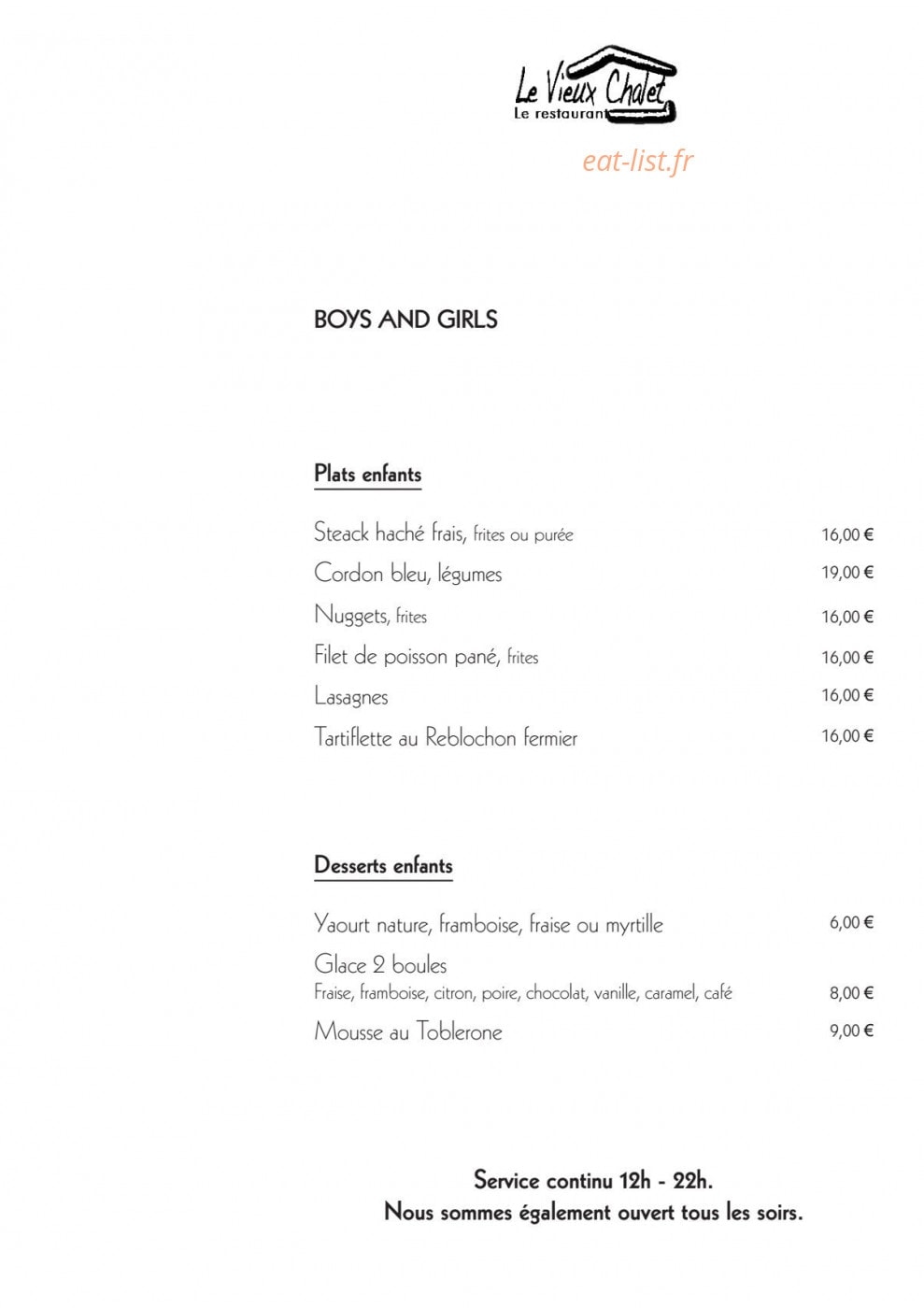 Le Vieux Chalet — carte page 5